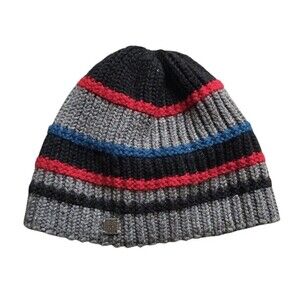 Smartwool Rib Knit Beanie Hat Merino Wool Blend Red Blue Gray Striped OSFM Adult